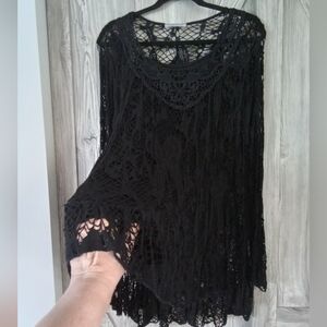 Goth Black Mesh Hi Lo Tunic Top XL